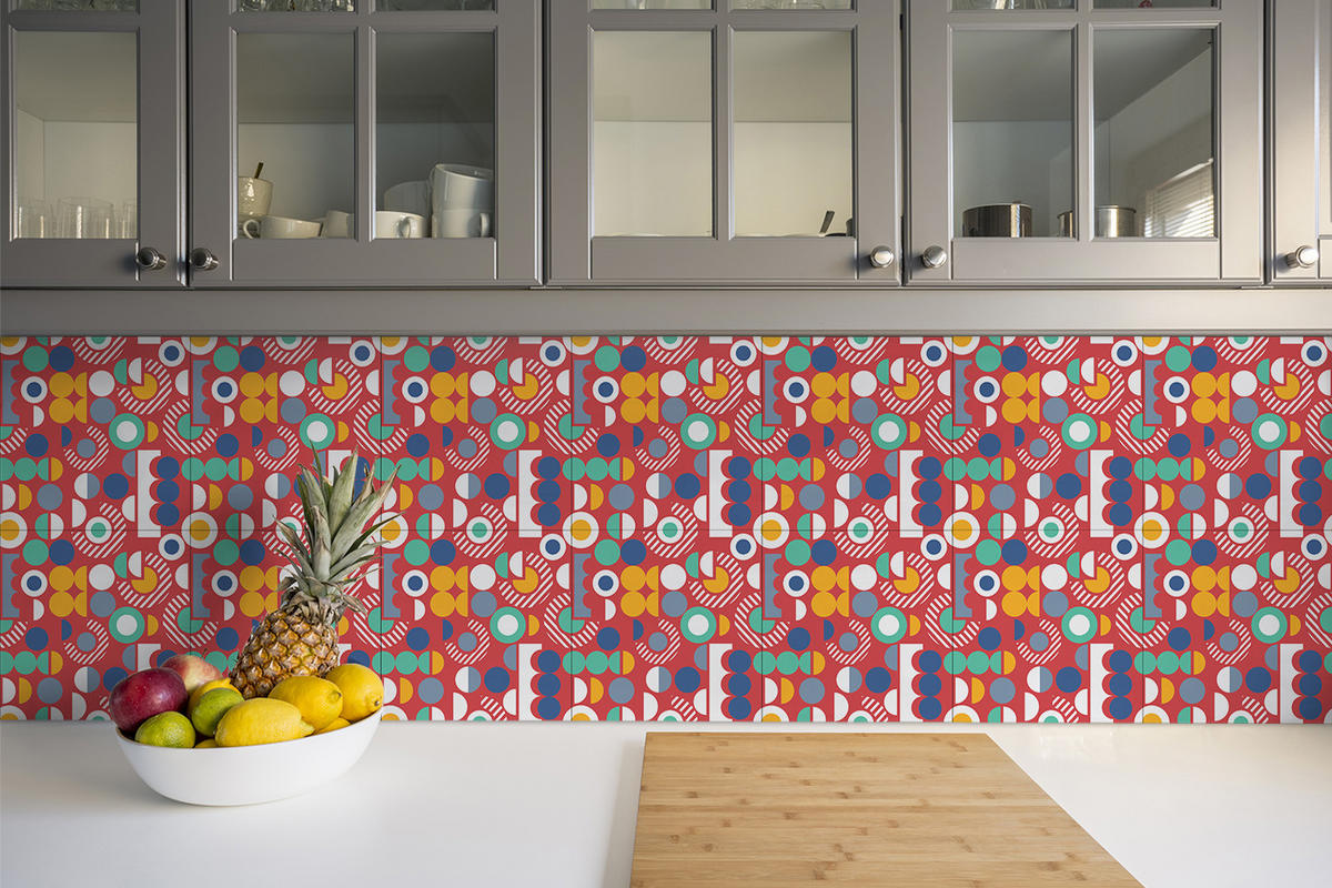 FLIESENAUFKLEBER 9 Stück 30x30 cm selbstklebend Geometrisches Vintage-Muster - Multicolor, Textil (30/1.6/30cm) - TULUP