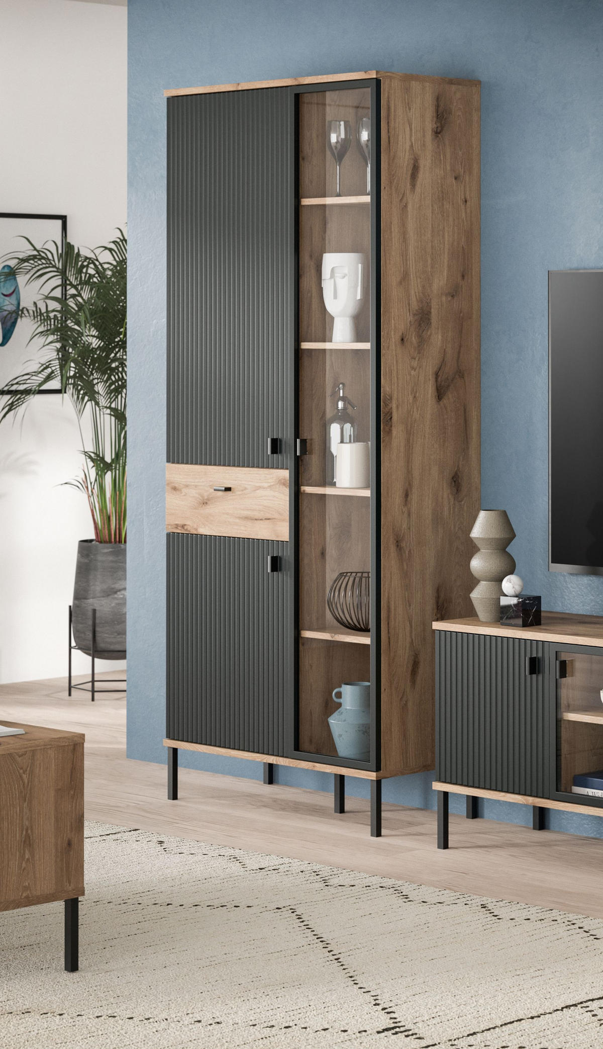 STAURAUMVITRINE Chess schwarz 83/41/198 cm - Braun, Holzwerkstoff (83/198/41cm) - Xonox