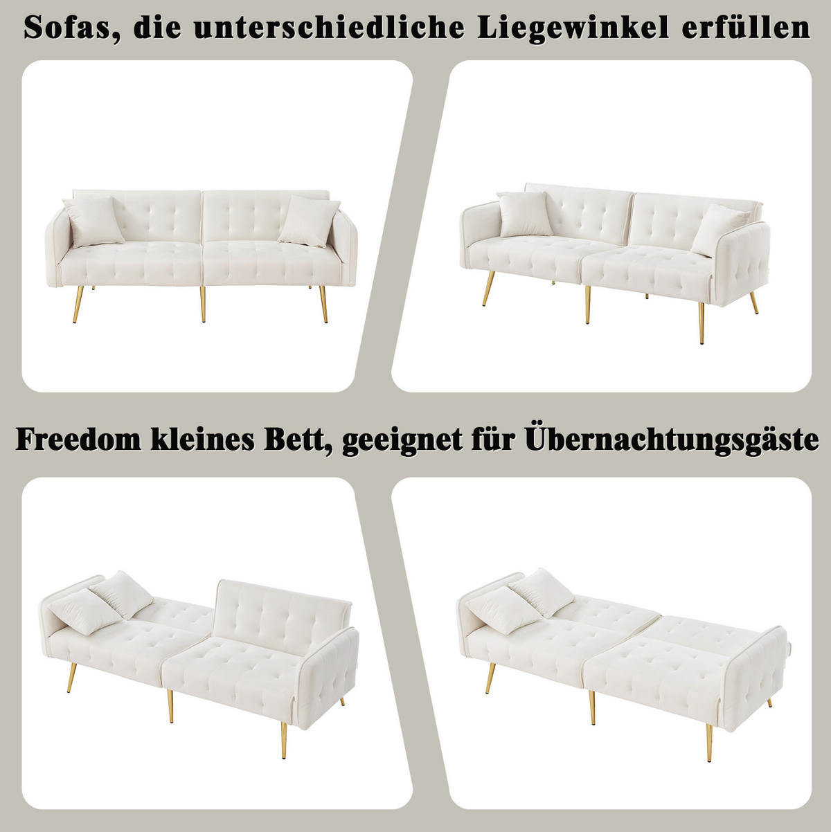 SCHLAFSOFA 81,5/215 cm Liegefläche – mit Veloursbezug und verstellbaren Armlehnen - Weiß, Textil (82/70/178cm) - BEAOK