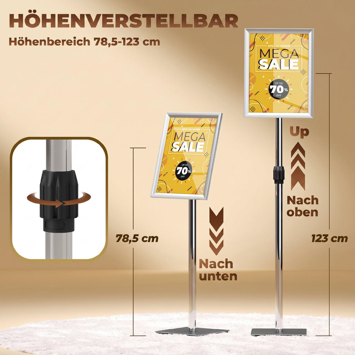 A3-PLAKATSTÄNDER Aluminium Edelstahl Silber - Silberfarben, Metall (30/135/45cm) - HOMCOM