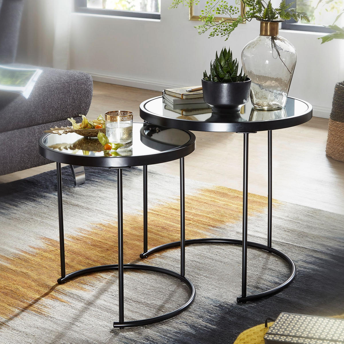BEISTELLTISCH Set – Schwarz Glasplatte modern 50x50x50 cm 42x45x42 cm - Schwarz, Glas/Metall (50/50/50cm) - KADIMA DESIGN