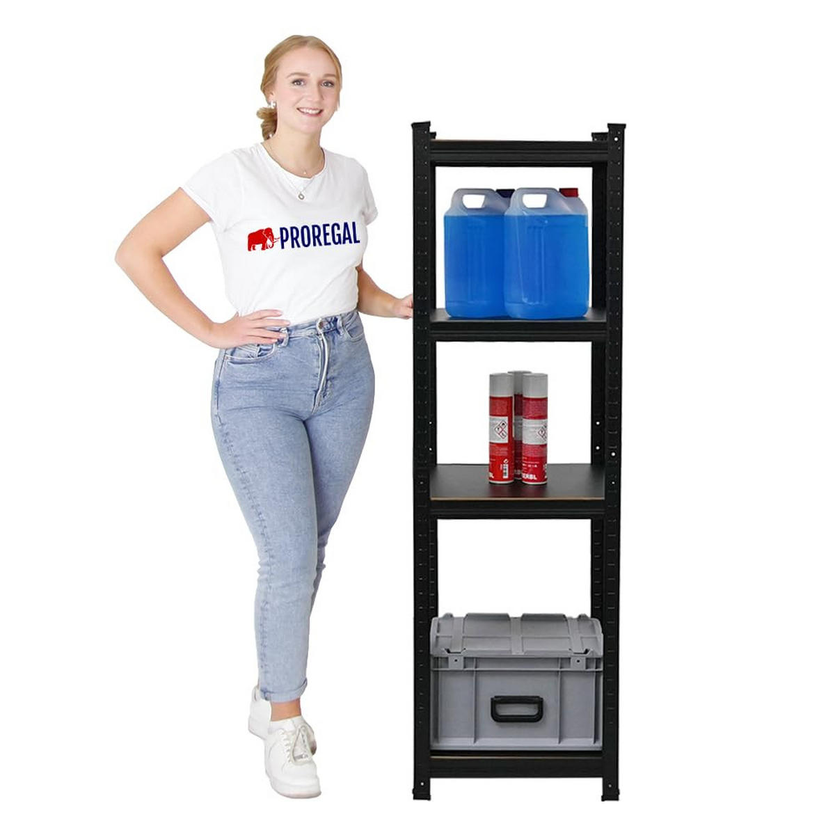 SCHWERLASTREGAL Ragnar All Black Series 150x45x45 cm Fachlast 100 kg Matt Schwarz - Schwarz, Metall (45/150/45cm) - PROREGAL