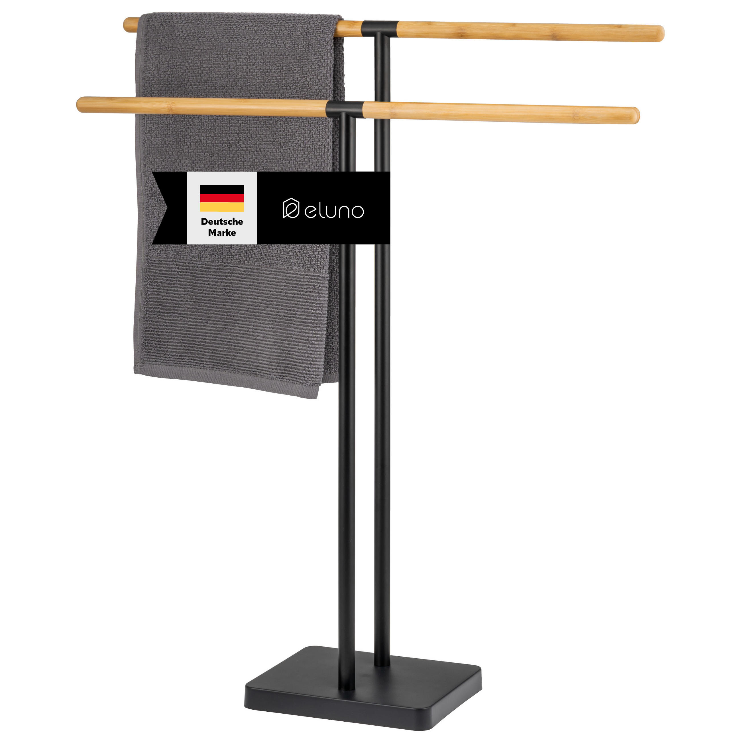 STAND-HANDTUCHHALTER, Bambus/Metall schwarz - Schwarz, Metall (68.5/79/18cm) - eluno