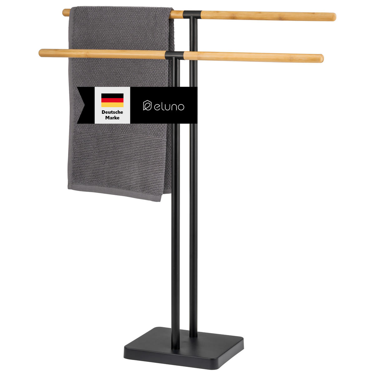 STAND-HANDTUCHHALTER, Bambus/Metall schwarz - Schwarz, Metall (68.5/79/18cm) - eluno