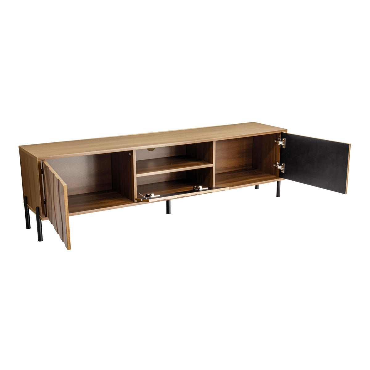 NIZKA OMARICA 160 cm, naravna barva, 3 vrata - črna, leseni material (160/46/35cm) - Urban Meuble
