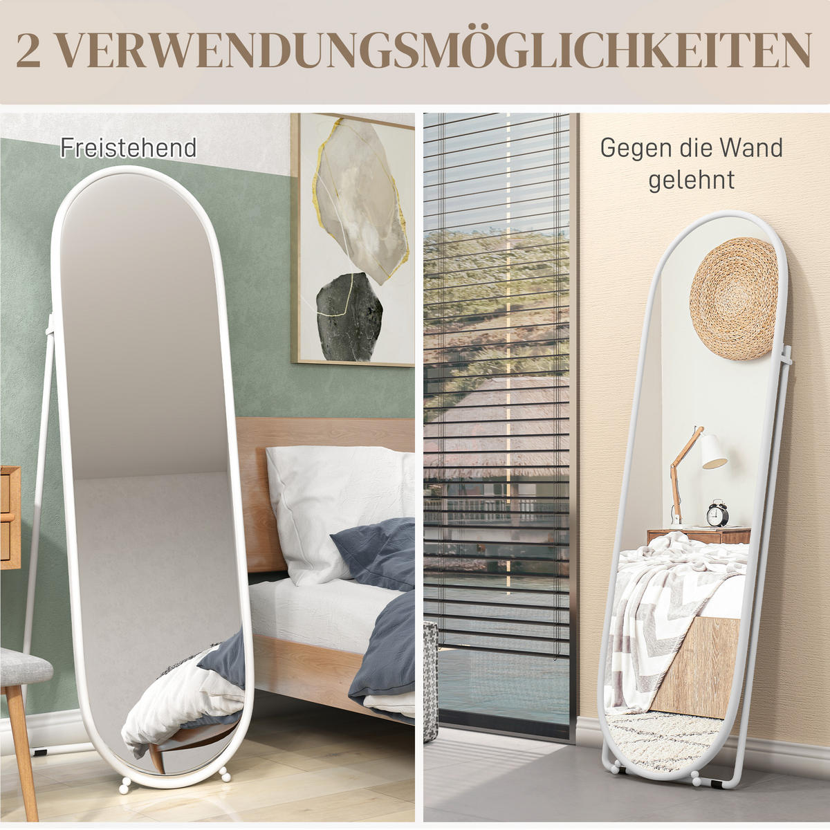 GANZKÖRPERSPIEGEL, 160 x 40 cm Wandspiegel mit Ständer, Weiß - Weiß, Metall (40/160/4cm) - HOMCOM