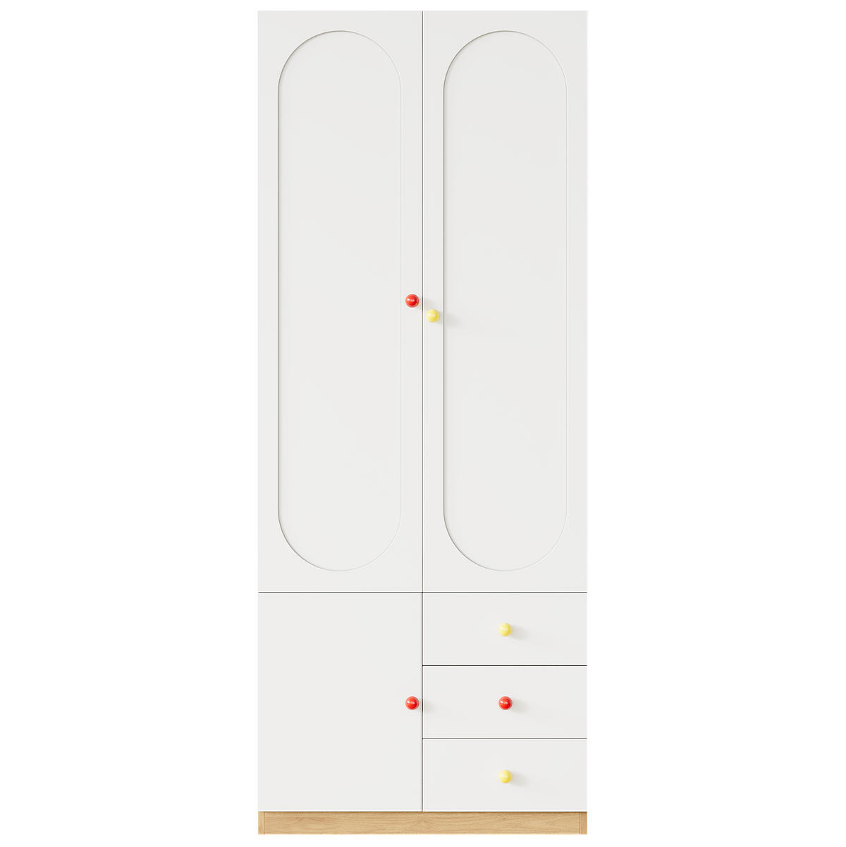 KLEIDERSCHRANK aus MDF 80x45x200 cm Weiß mit 2 Türen, 3 Schubladen, Kleiderstange und Anti-Kipp-Schutz - Weiß, Holzwerkstoff (80/200/45cm) - Modfu