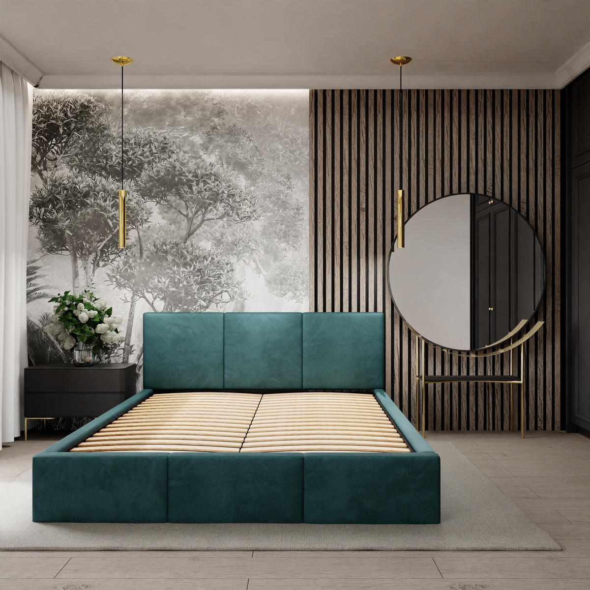 POLSTERBETT mit Stauraum Türkis 180x200cm Kopfteil 88cm - Türkis, Holzwerkstoff/Textil (180/200cm) - Muralo