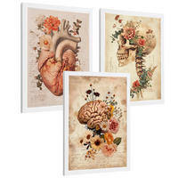 POSTER Set aus 3 Anatomie Mensch Drucke und Wandbilder mit Herz Gehirn und Schädel Vintage Floraler Stil Wanddekoration Größe Weißer Rahmen A3 - Weiß, Papier (29.7/42/3cm) - Nacnic