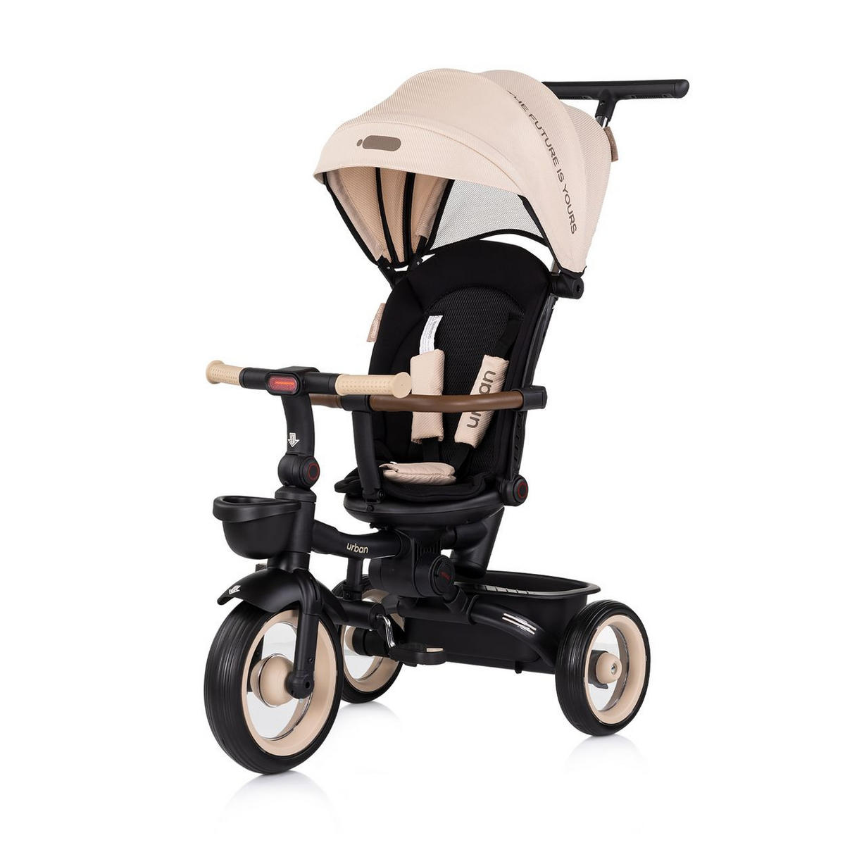 DREIRAD Urban beige Lenker mit Licht, klappbar, Sitz drehbar, Korb - Beige, Metall (94/51/98cm) - Chipolino