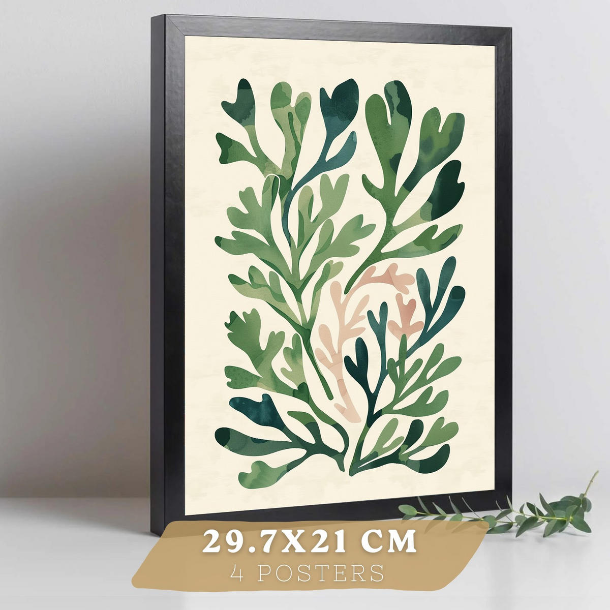 PLAKAT Sada 4 Větve A3 Černý rám - černá, papír (29.7/1/42cm) - Nacnic