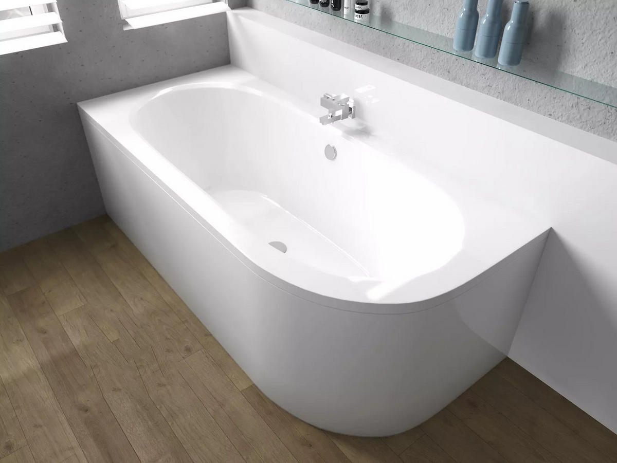 BADEWANNE Eckwanne AVITA 160/75 Links mit Schürze Ablauf Füße - Weiß, Kunststoff (75/55.5/160cm) - bad land