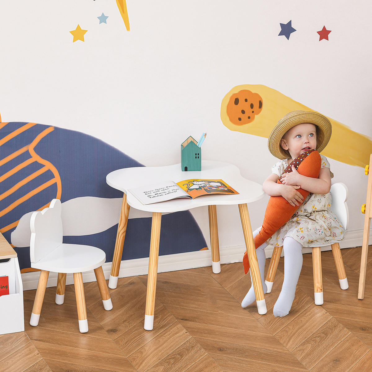 KINDERSITZGRUPPE DE-17500 Skandinavisches Design mit Bärenmotiv Weiß - Weiß, Holzwerkstoff (56/50/56cm) - ComfortXL