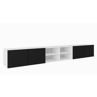 TV-SCHRANK Schwarz NIKOL Gefräste Fronten Mit Regalen 300 cm - Schwarz/Weiß, Holzwerkstoff (300/41/40cm) - Sepro Meble