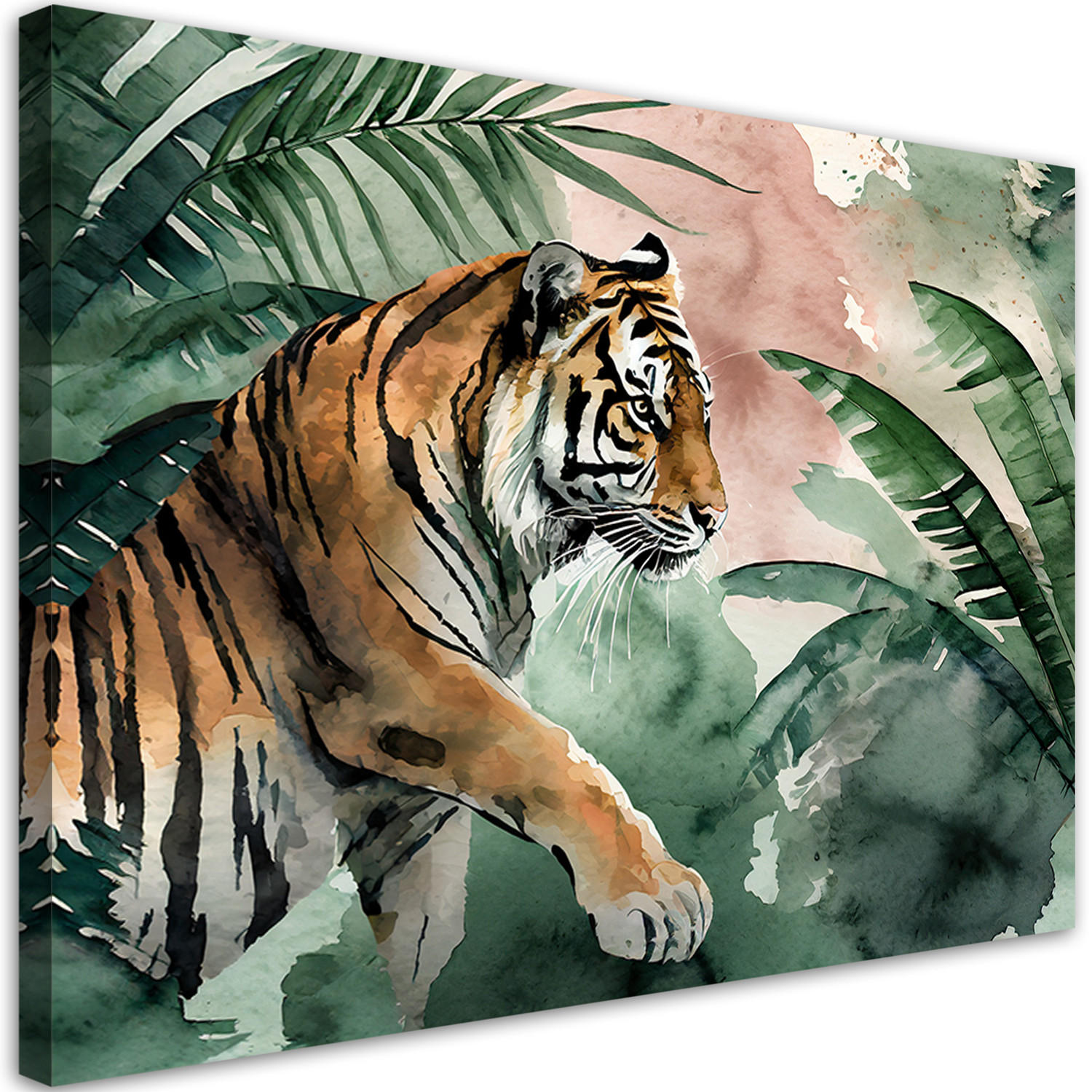WANDBILD tropischer dschungel tiger - Grün, Textil (60/40cm) - Feeby