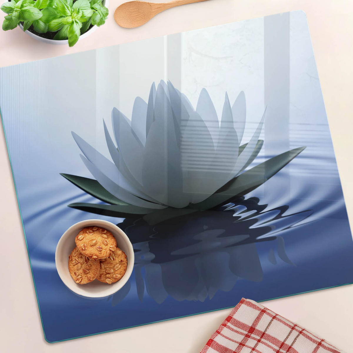 GLASPLATTE 60x52 cm Seerose - Blau, Glas (60/0.4/52cm) - TULUP
