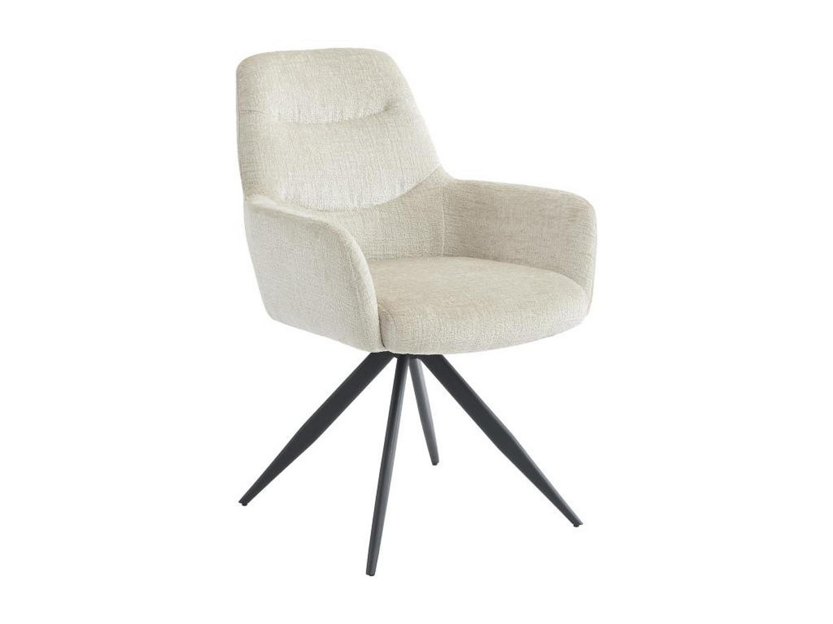 STUHL mit Armlehnen 2er-Set - Strukturstoff & schwarzes Metall - Cremefarben - JENANE - Creme, Textil (66/89/60cm) - Vente-Unique