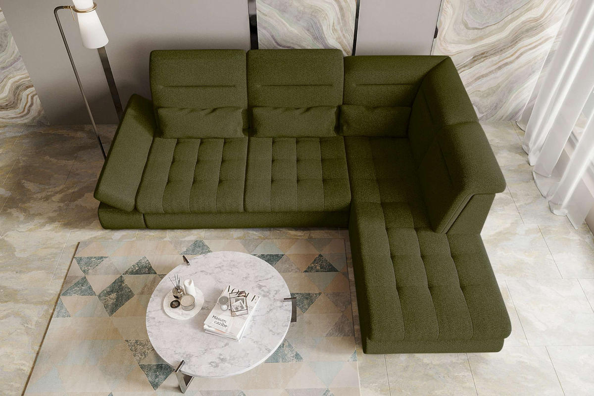 ECKSOFA Toscana Strukturstoff inkl. Schlaffunktion - Grün, Textil (279/227cm) - 99rooms