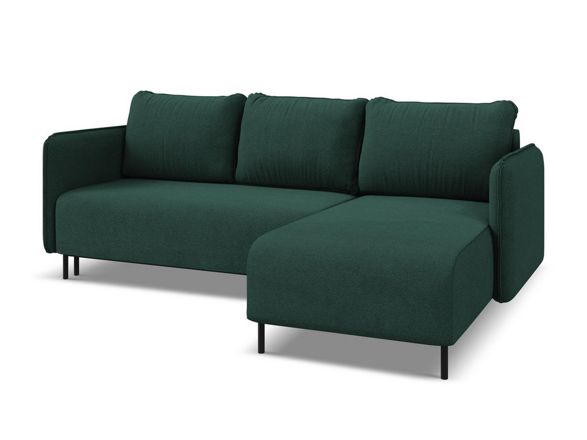 ECKSOFA mit Schlaffunktion Strukturstoff Stoff Grün - Dunkelgrün/Schwarz, Holz/Textil (236/162cm) - Makamii