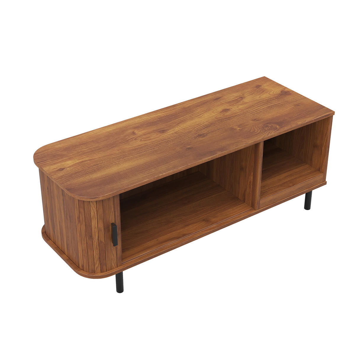 COUCHTISCH mit Schiebetür, Lamellenoptik und Stauraum - Walnussfarben, Holzwerkstoff (40/110/55cm) - FLIEKS