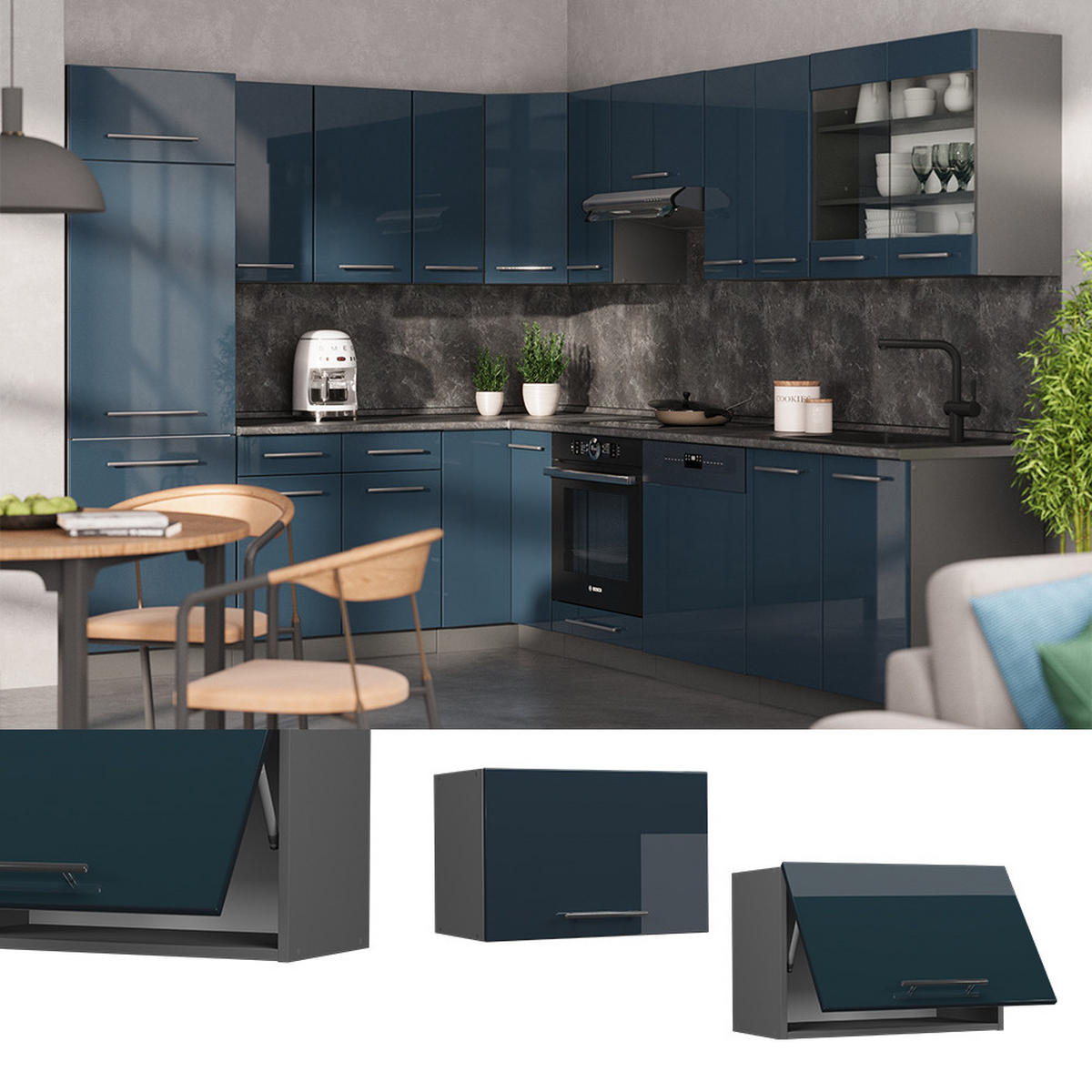 HÄNGESCHRANK Fame-Line Dunkelblau Hochglanz 60 cm Flach - Anthrazit/Dunkelblau, Holzwerkstoff (60/40/34.1cm) - Vicco