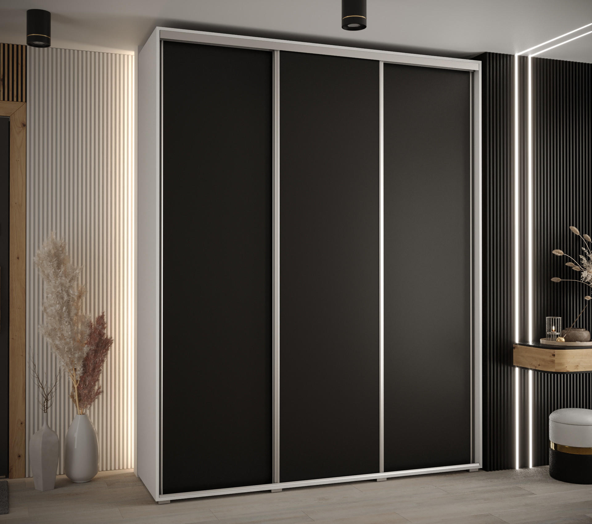 SCHWEBETÜRENSCHRANK 235,2/200/60 3-türig - Silberfarben/Schwarz, Holz/Metall (200/235/60cm) - Abiks Möbel