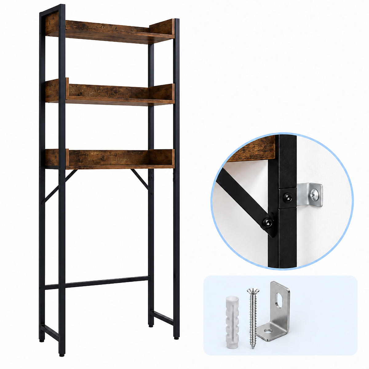 WASCHMASCHINENREGAL Schwarz Metall Industrial 3 Ablagen 166x63x25 cm - Braun, Holzwerkstoff/Metall (63/166/25cm) - Relaxdays