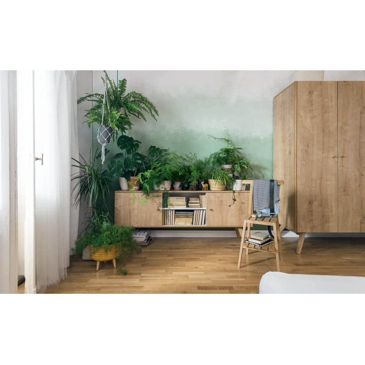 LOWBOARD mit 2 Türen und einer offenen Nische mit Regalen in der Mitte L179,5 cm - NATURE - Eichefarben, Holzwerkstoff (40/72/179.5cm) - Calicosy