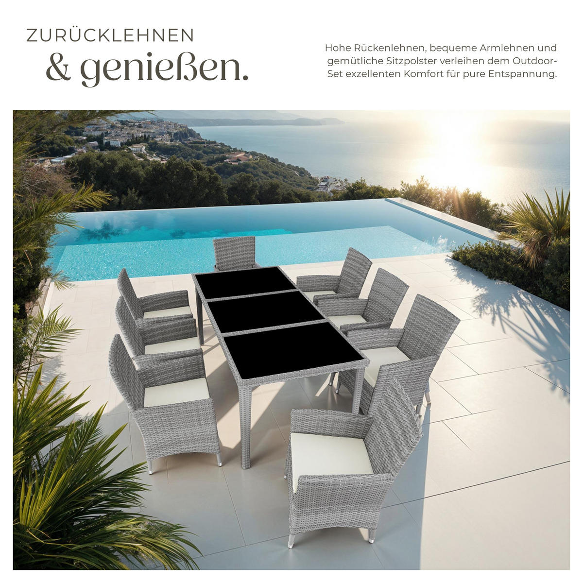 RATTAN SITZGRUPPE Menorca,2 Bezugssets, inklusive Schutzhülle,hellgrau - Hellgrau, Kunststoff - tectake