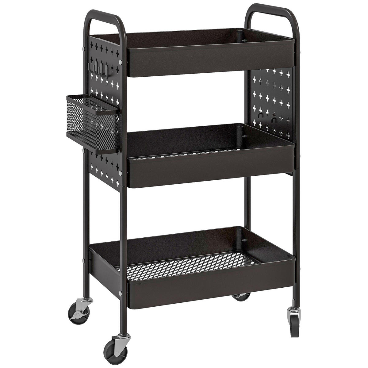 ROLLWAGEN, Servierwagen Aufbewahrungswagen mit 3 Etagen für Küche, Schwarz - Schwarz, Metall (30.5/75/53.5cm) - HOMCOM