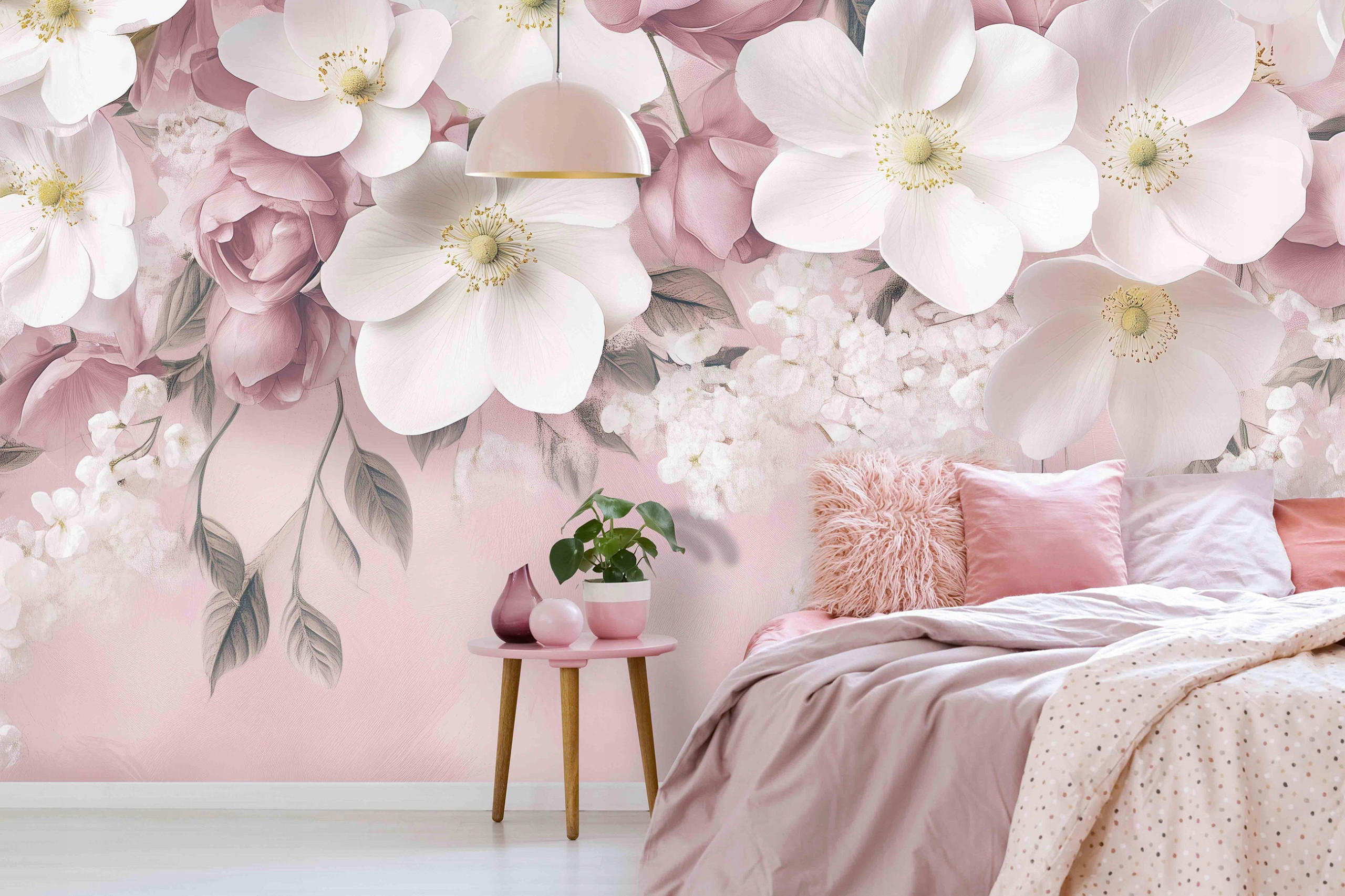 FOTOTAPETE Blumen Betonwand Schlafzimmer 200x140 - Multicolor, Papier (200/140cm) - Wallarena
