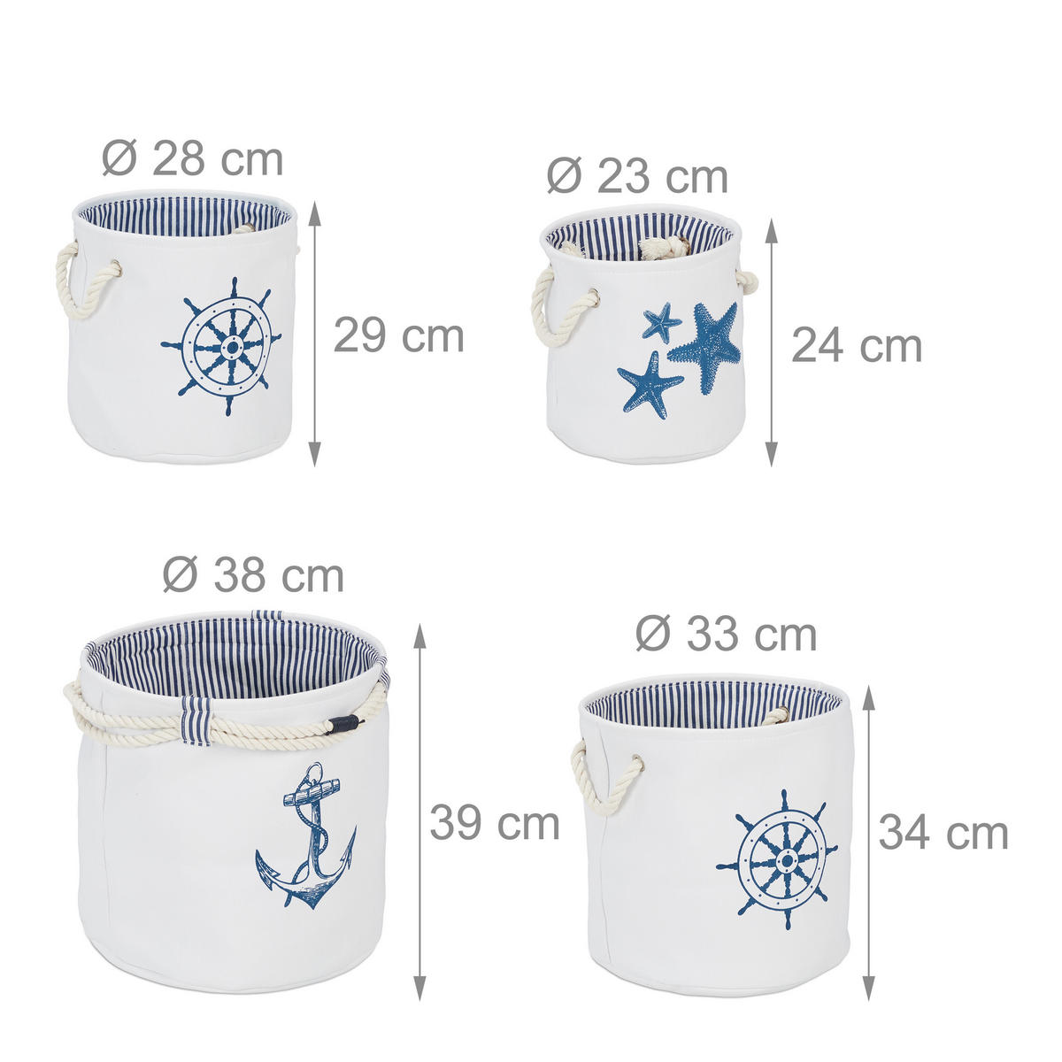 4XAUFBEWAHRUNGSKORB - Weiß, Textil/Metall (38/39/38cm) - Relaxdays