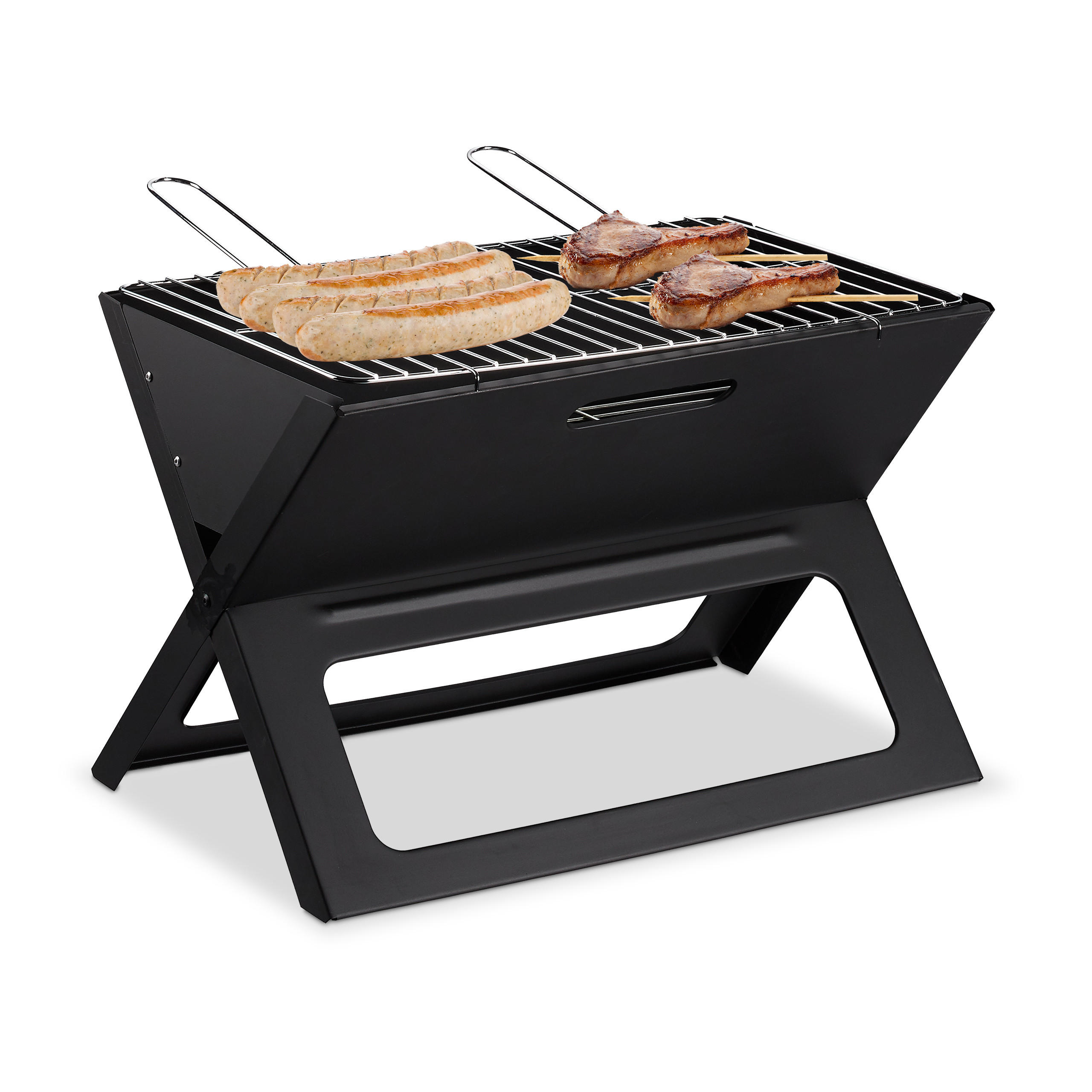 Relaxdays Klappgrill Schwarz 45.5x30x30 cm