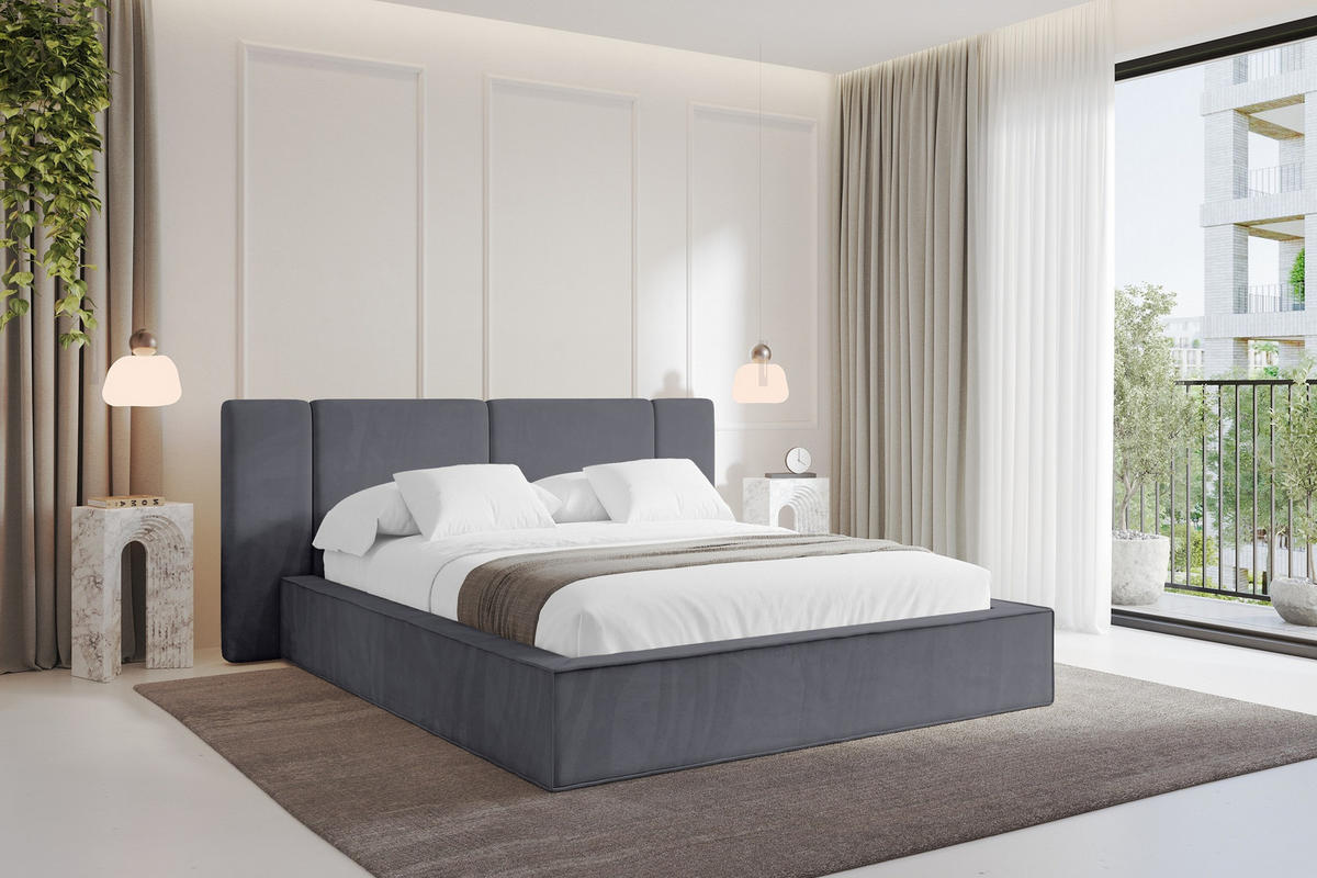 POLSTERBETT mit Bettkasten und Lattenrost, Boxbett ohne Matratze - RIVO 200x200 Dunkelgrau - Dunkelgrau, Holzwerkstoff/Textil (200/200cm) - ALTDECOR