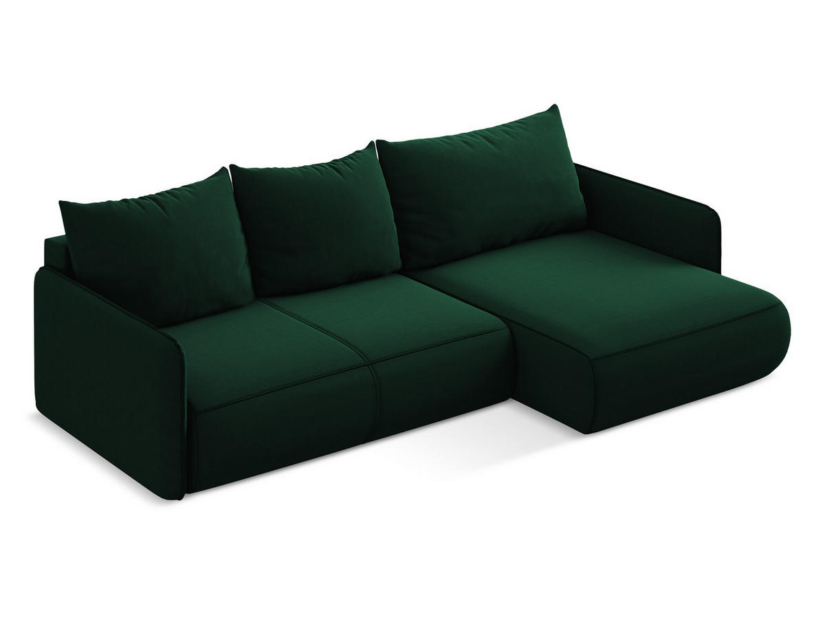 ECKSOFA mit Schlaffunktion Samt Stoff Grün - Dunkelgrün/Schwarz, Kunststoff/Textil (240/148cm) - Makamii