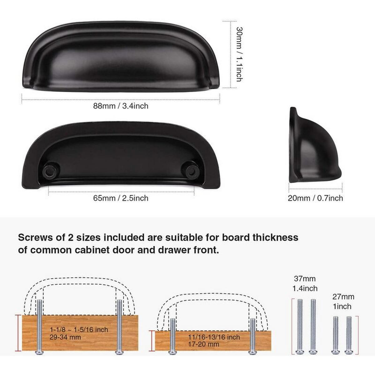 MÖBELGRIFF 1er-Set - Schwarz, Metall (3/2.5/8.8cm)