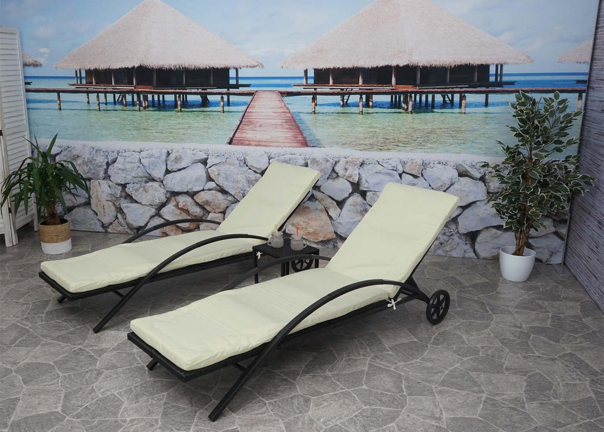 SONNENLIEGE Schwarz, Beige - Beige/Schwarz, Kunststoff (65/87/200cm) - MCW