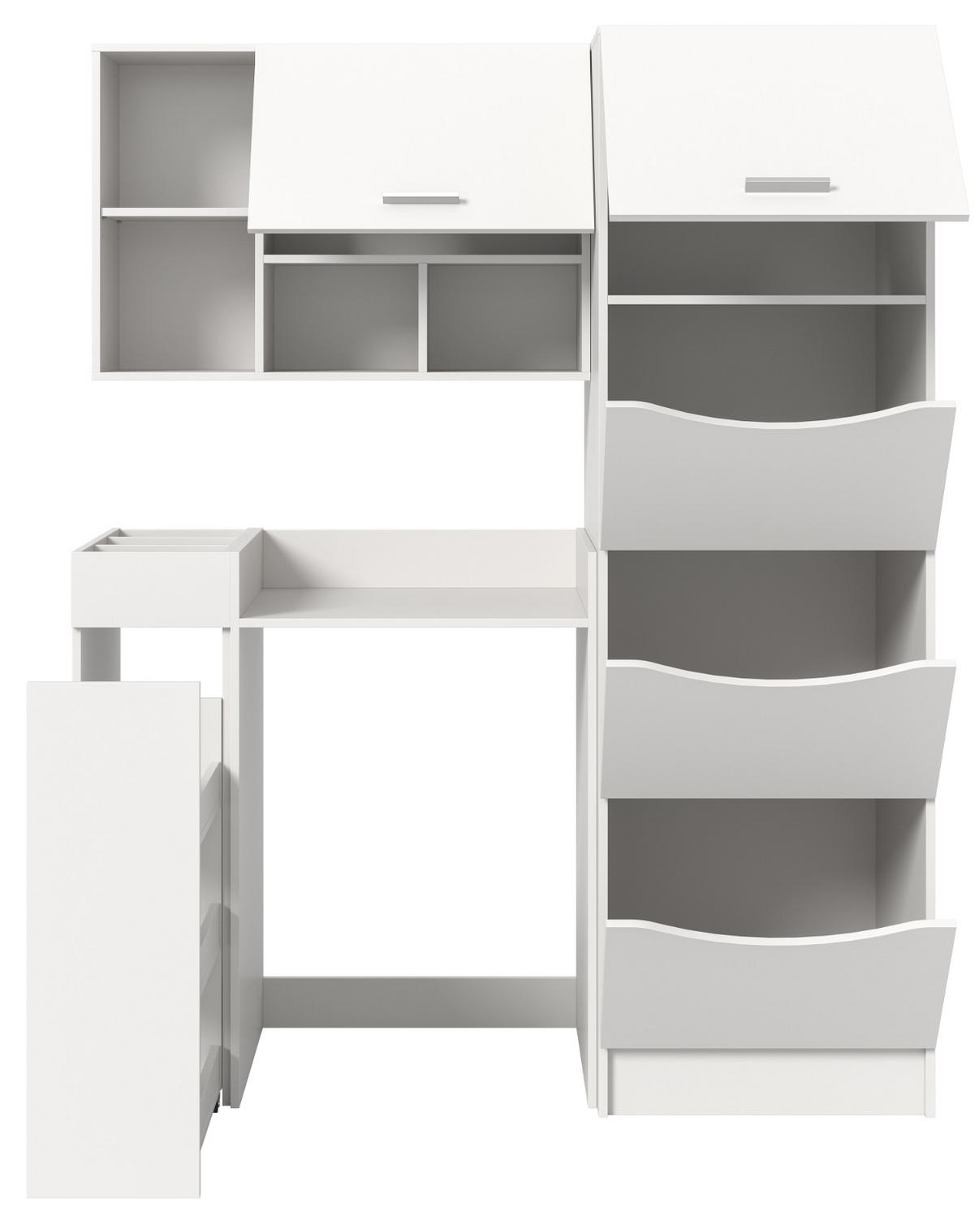 WASCHMASCHINENSCHRANK weiß Set 4-teilig, Waschmaschinenumbau 155 cm mit viel Stauraum - Silberfarben/Weiß, Glas/Holzwerkstoff (155/196/68cm) - Inn.Furn