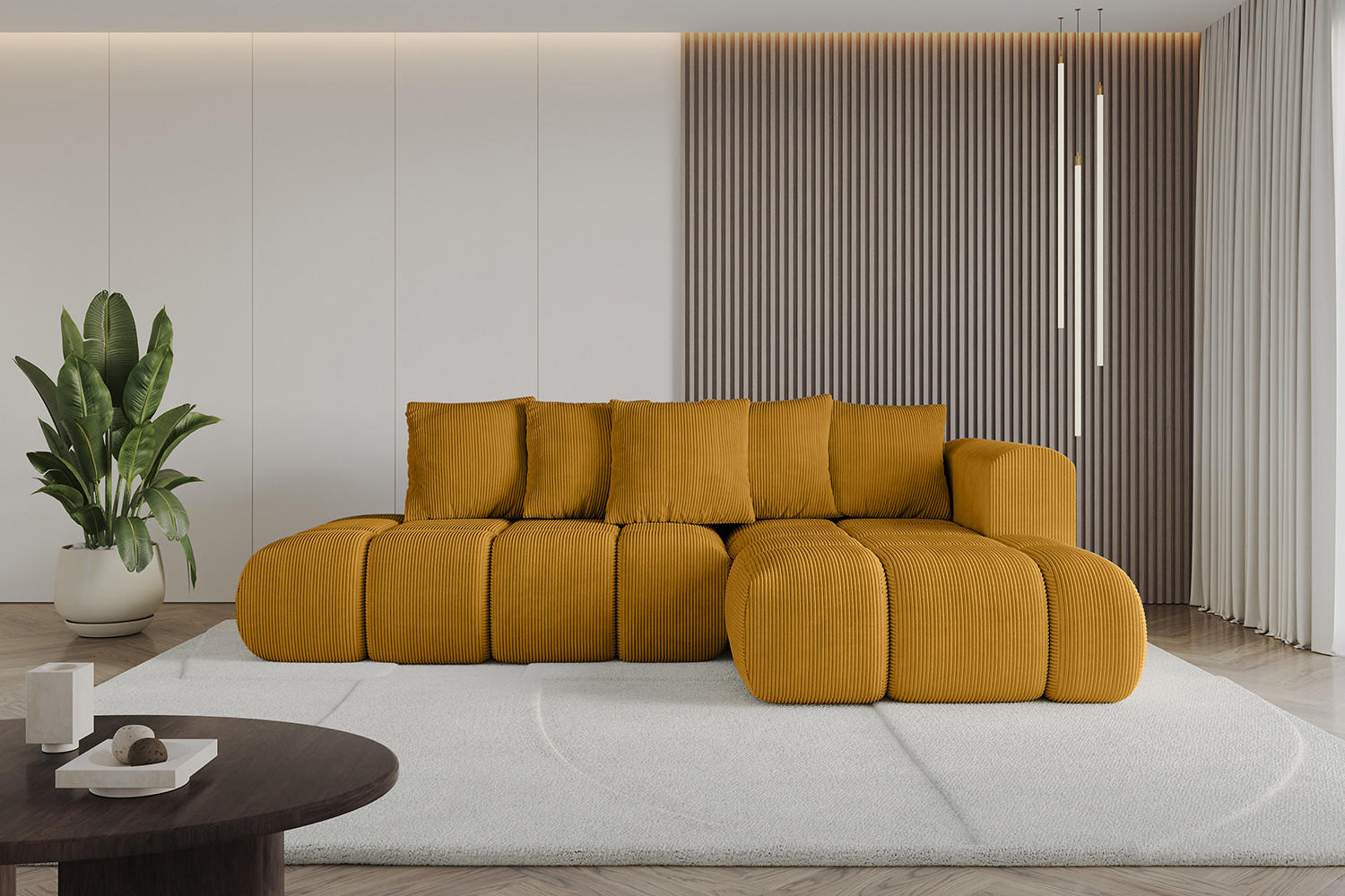 ECKSOFA Ottomane Rechts CLOUD-L-v1 289x180x40 Senfgelb Cord - Currygelb, Holzwerkstoff/Kunststoff (289/180cm) - ALTDECOR