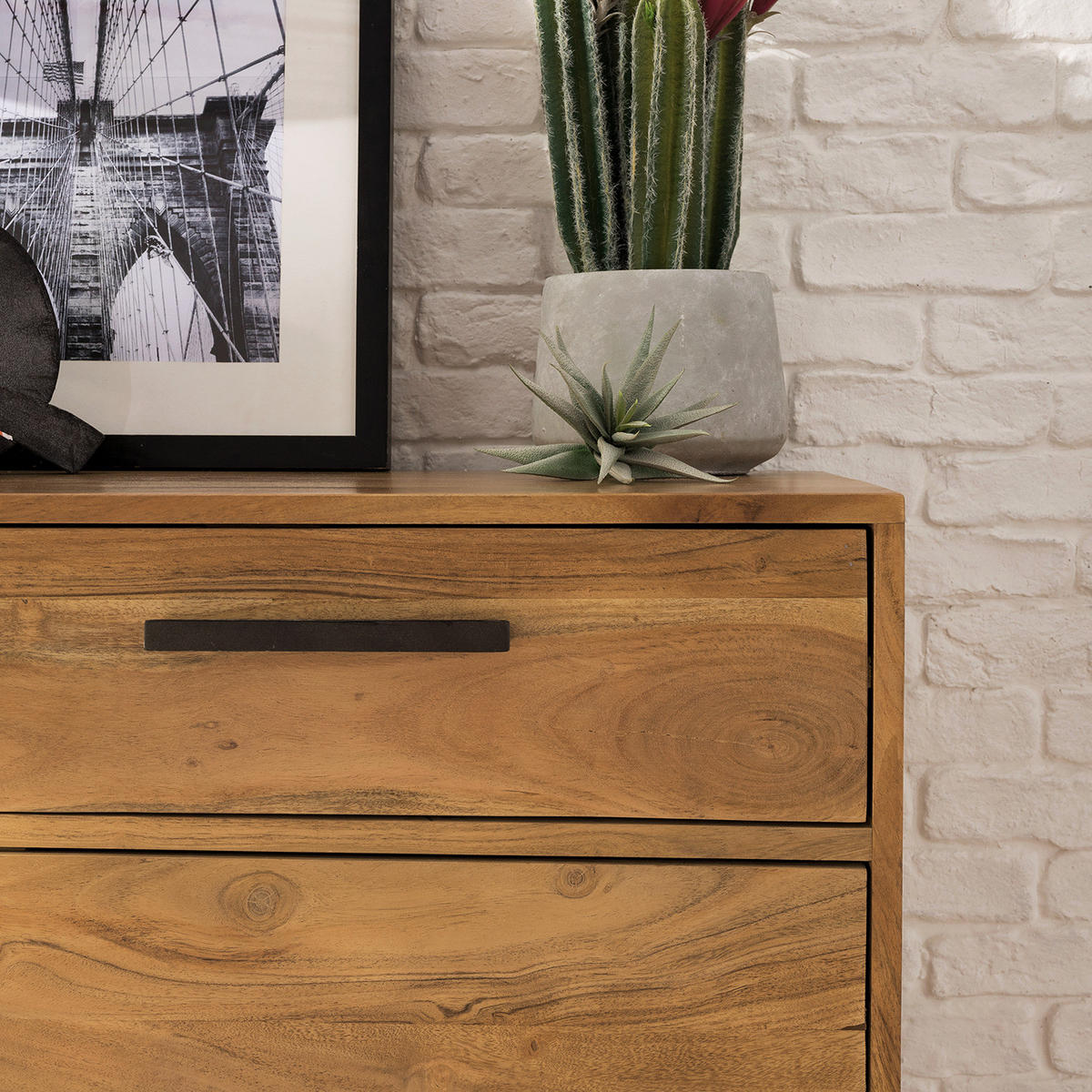 SCHUHKOMMODE - Akazie massiv / Eisen - Akaziefarben, Holz (110/120/37cm) - home24