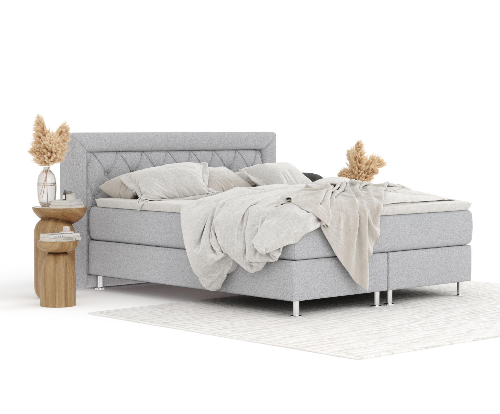 BOXSPRINGBETT Lavello Hellgrau 140/200 cm mit Latex-Topper - Silberfarben/Hellgrau, Holz/Holzwerkstoff (140/200cm) - Maison de Reve