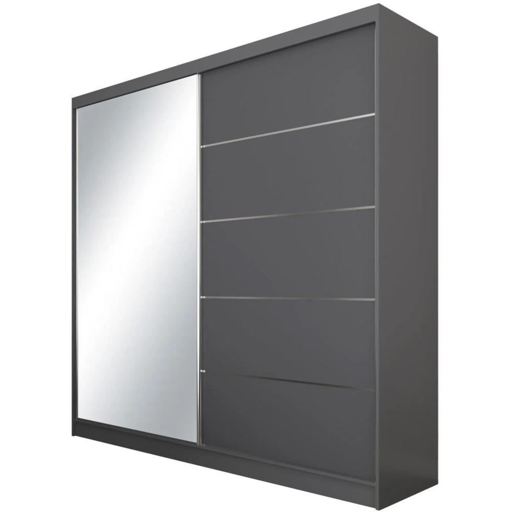 Beautysofa SKŘÍŇ s posuvnými dveřmi Marika 200/216/61 grafit se zrcadlem a zásuvkami