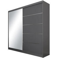 SCHWEBETÜRENSCHRANK Marika 200/216/61 graphit mit Spiegel und Schubladen - Graphitfarben, Holzwerkstoff (200/216/61cm) - Beautysofa
