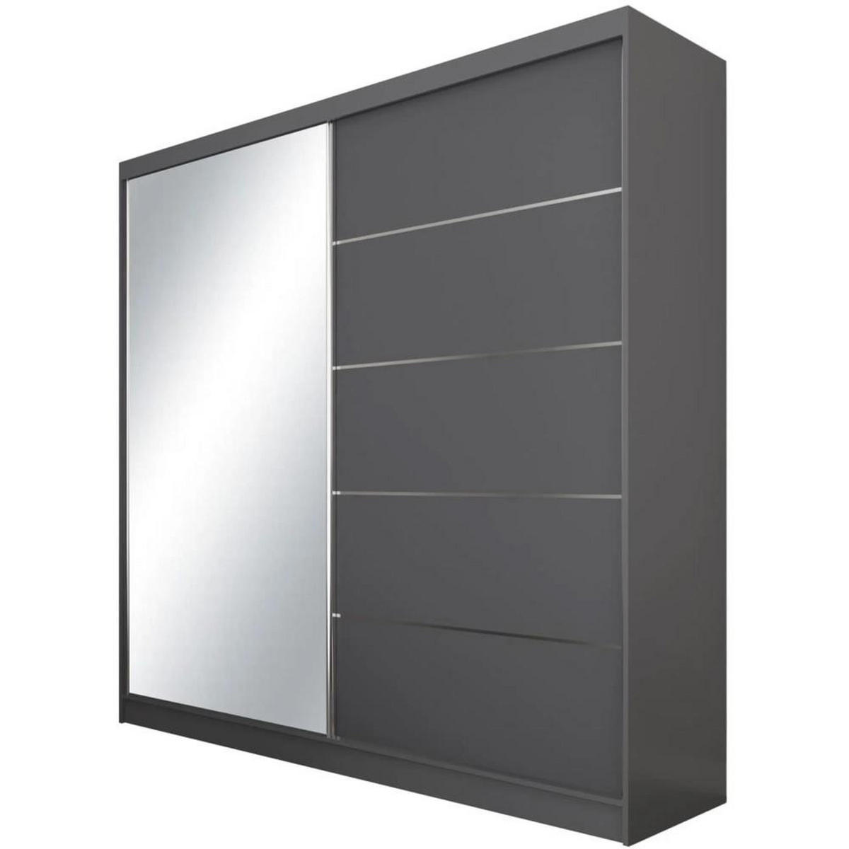 SCHWEBETÜRENSCHRANK Marika 200/216/61 graphit mit Spiegel und Schubladen - Graphitfarben, Holzwerkstoff (200/216/61cm) - Beautysofa