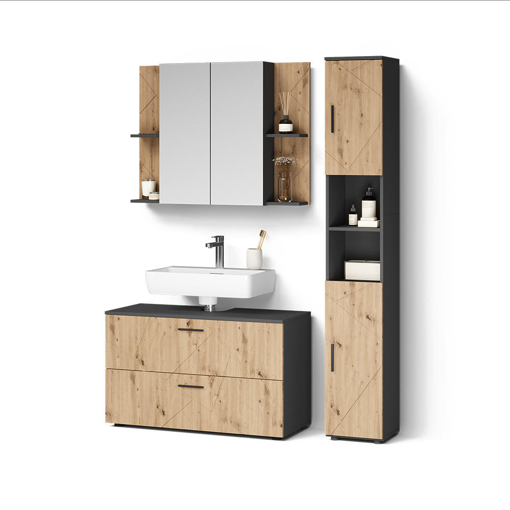 BADMÖBEL-SET Ronco, Anthrazit/Artisan-Eiche, 3-teilig - Anthrazit/Eiche Artisan, Holzwerkstoff (100.1/60.6/41cm) - Livinity®