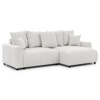 ECKSOFA Calma mit Schlaffunktion und Bettkasten im Bumpy-Design aus weichem Creme Webstoff - Ottomane rechts - Creme/Schwarz, Holz/Kunststoff (140/239cm) - S-Style
