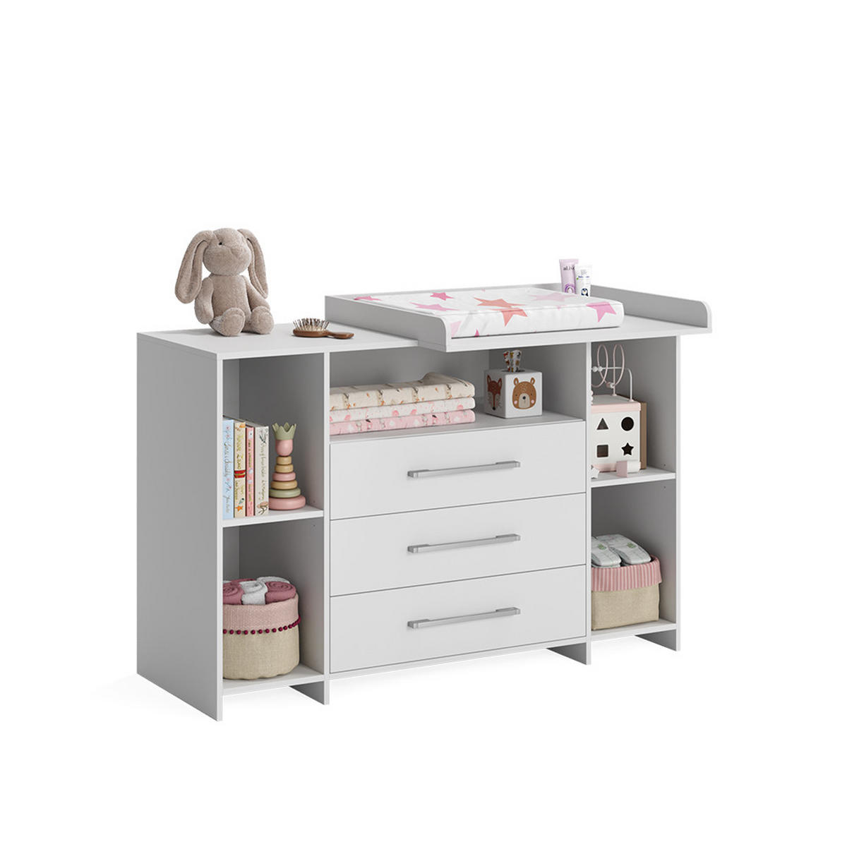 WICKELKOMMODE Oskar Weiß 143 x 100 cm XL mit Schubladen - Weiß, Holzwerkstoff (143/100/70cm) - Vicco