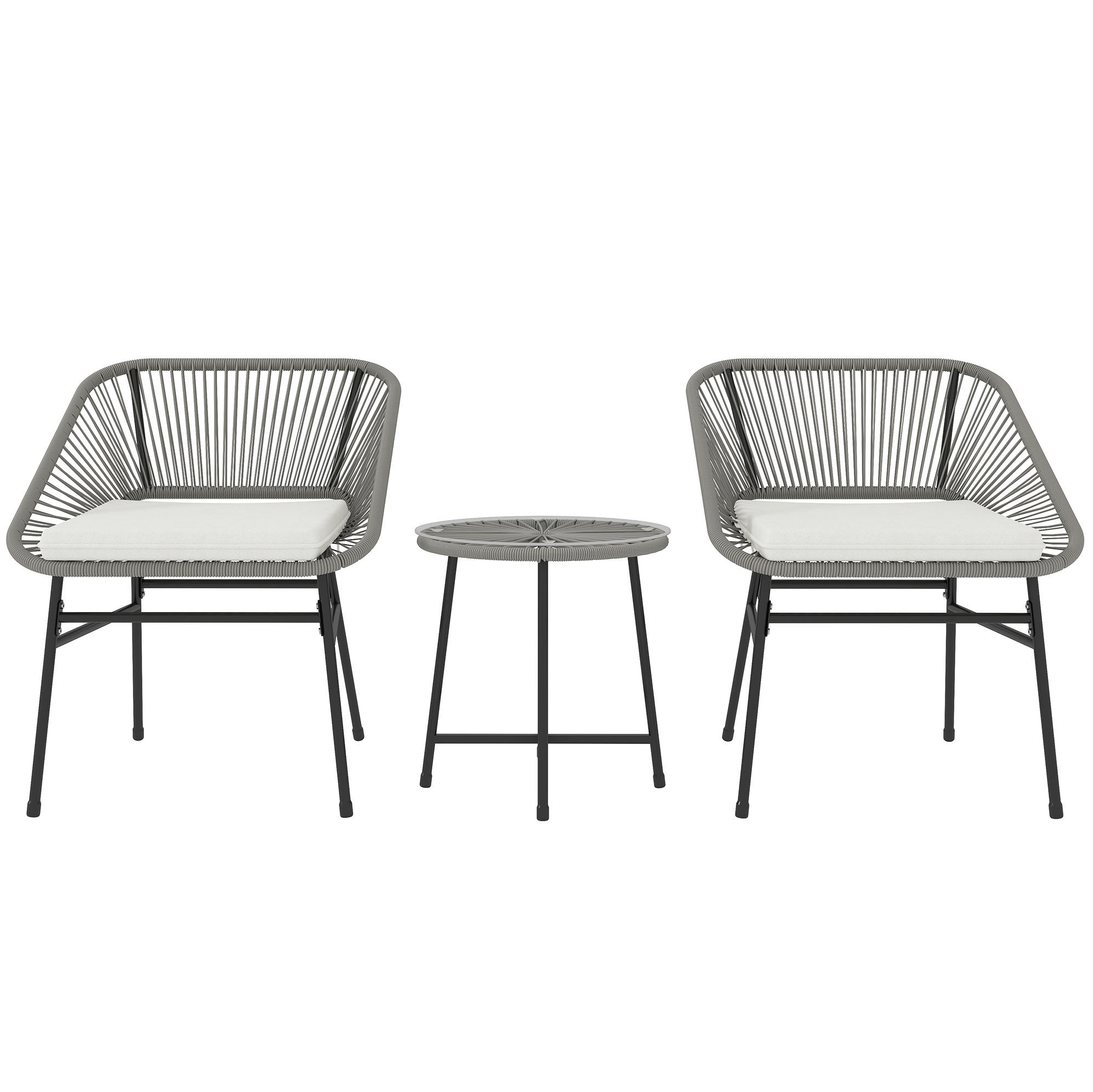 BALKONSET aus Rattan 3-teilig 45x45x46cm dunkelgrau mit Sitzkissen - Dunkelgrau, Naturmaterialien - Modfu