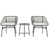 BALKONSET aus Rattan 3-teilig 45x45x46cm dunkelgrau mit Sitzkissen - Dunkelgrau, Naturmaterialen - Modfu