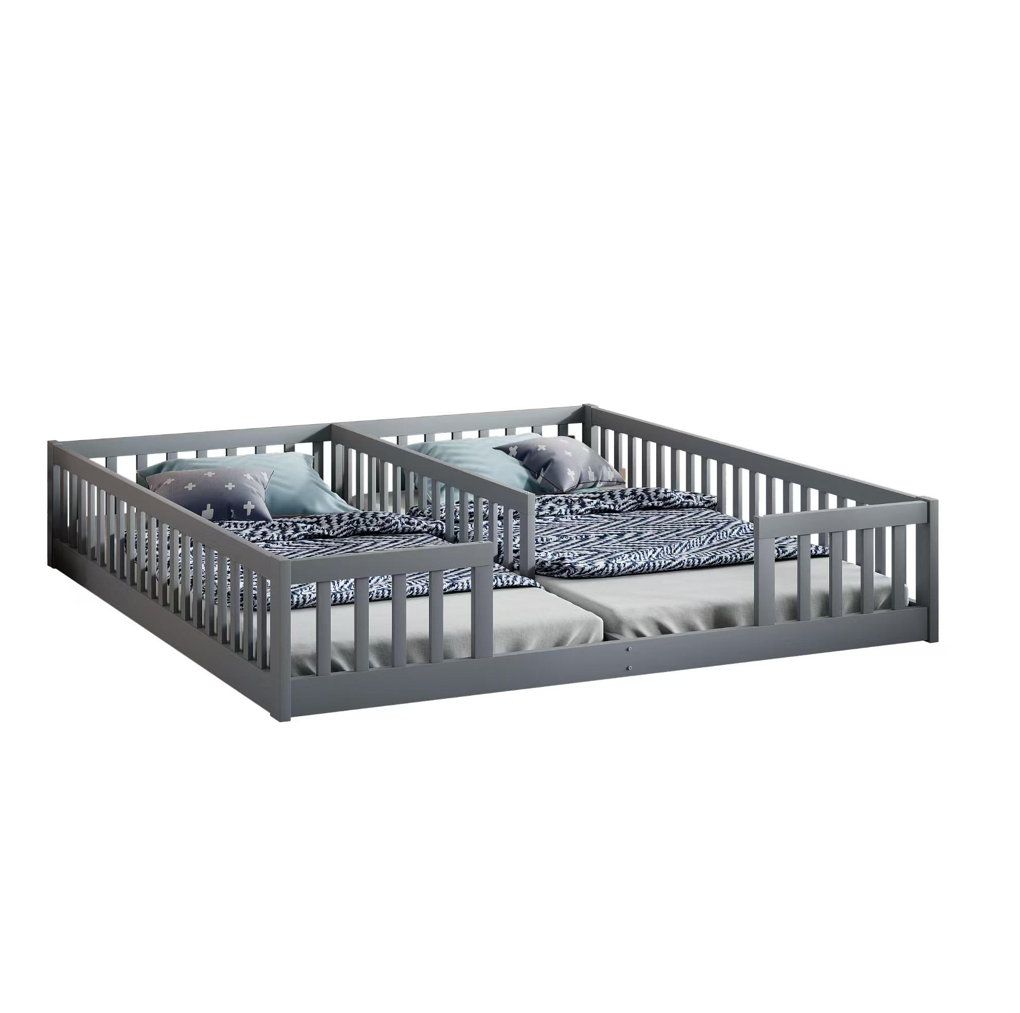 PANEELBETT 90/200 cm, Kinderbett mit Sicherheitsgitter, Grau, ohne Matratze - Grau, Holz (90/200cm) - MIVRAY